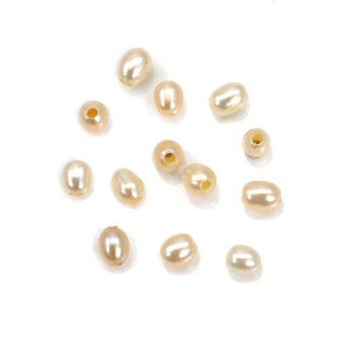 Freshwater cultured pearl, salmon, olive, 4-4.5mm x 2pcs