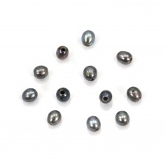 Perla coltivata d'acqua dolce, grigio scuro, oliva, 4-4,5 mm x 2 pezzi