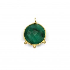 Round faceted emerald color treated stone pendant set in silver 925 fine gold 13mm x 1pc