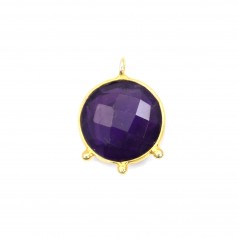 Round faceted Amethyst pendant set in 925 sterling silver and gold 13mm x 1pc