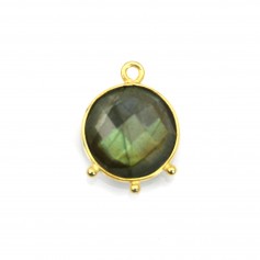 Round faceted Labradorite pendant set in 925 sterling silver and gold 13mm x 1pc