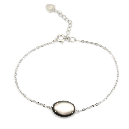 Ovales Armband aus grauem Perlmutt - 925er Silber rhodiniert x 1St
