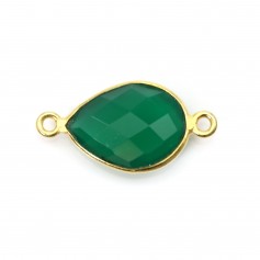 Gota de ágata verde facetada con 2 anillos, dorada en plata 11x15mm x 1pc