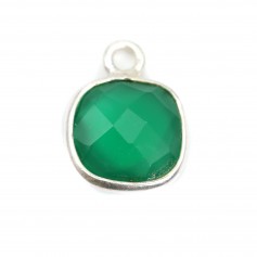 Faceted green cusion cut agate set in silver 9mm x 1pc