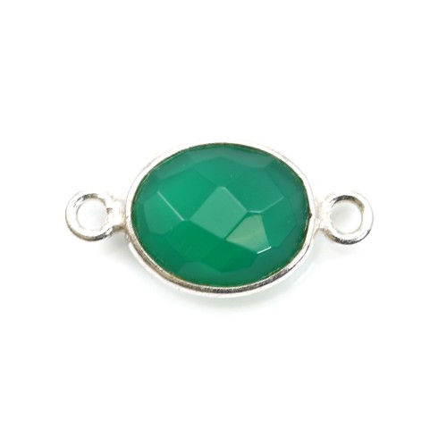 Faceted oval green agate 2 rings set in silver 11x13mm x 1pc
