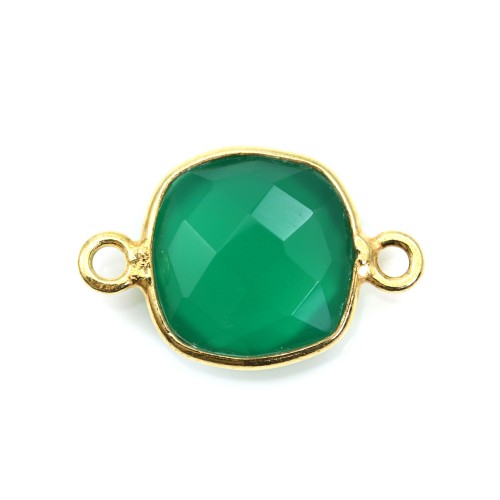 Agata verde a cuscino sfaccettata 2 anelli in argento dorato 9 mm x 1 pz