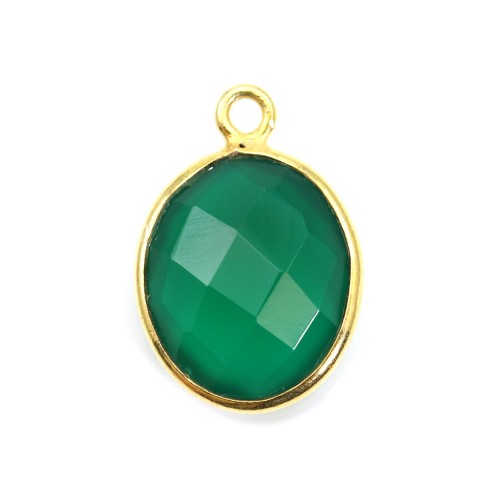 Faceted oval green agate set in gold-plated silver 11x13mm x 1pc