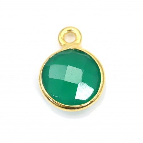 Faceted round green agate set in gold-plated silver 11mm x 1pc