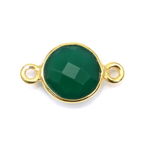 Agata verde sfaccettata rotonda 2 anelli in argento dorato 9 mm x 1 pezzo