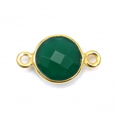 Faceted round green agate with 2 rings set in gold-plated silver 9mm x 1pc