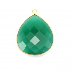 Green agate pendant set in golden silver, in the shape of a drop 26x31mm x 1pc