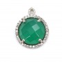 Faceted rhombus green agate set in 925 silver with zirconium 15mm x 1pc