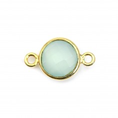 Faceted round chalcedony set in gold-plated silver 2 rings 9mm x 1pc