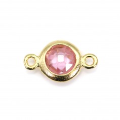 Golden 925 sterling silver round spacer with pink cz 5x9mm x 1pc