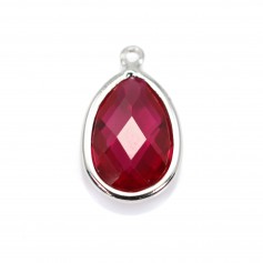 925 sterling silver drop-shape spacer with reddish cz 9.5x15.5mm x 1pc