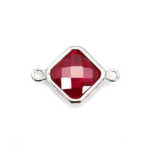 Spacer sterling silver 925 and zirconium ruby rhombus 10x17mm x 1pc