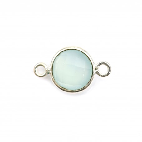 Faceted round chalcedony set in silver 2 rings 11mm x 1pc