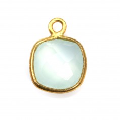 Faceted cushion chalcedony set in gold-plated silver 9mm x 1pc
