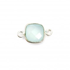 Faceted cushion chalcedony set in silver 2 rings 9mm x 1pc