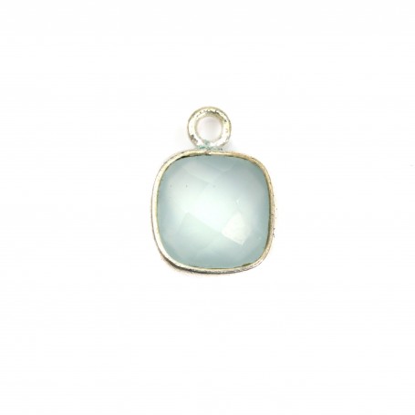 Faceted cushion cut chalcedony set in silver 11mm x 1pc