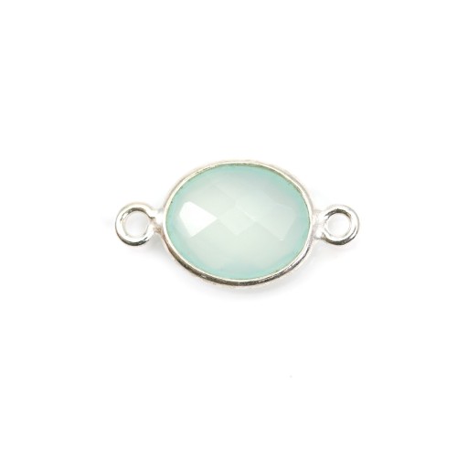 Faceted oval chalcedony set in silver 2 rings 11x13mm x 1pc