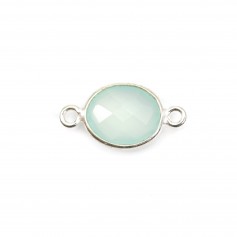 Faceted oval chalcedony set in silver 2 rings 9x11mm x 1pc