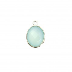 Faceted oval chalcedony set in silver 9x11mm x 1pc