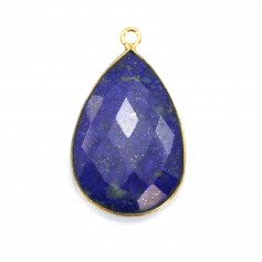 Lapis lazuli pendant set in gold-plated silver, in the shape of a faceted drop, 21x31mm x 1pc