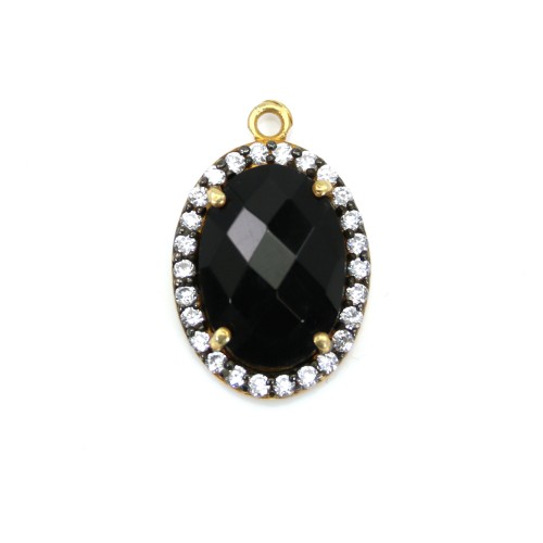Faceted oval spinel set in gold-plated silver with zirconium 13*17mm x 1pc