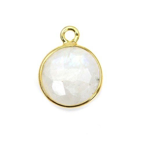 Moonstone in the shape round, 1 ring, set on golden silver, 9mm x 1pc