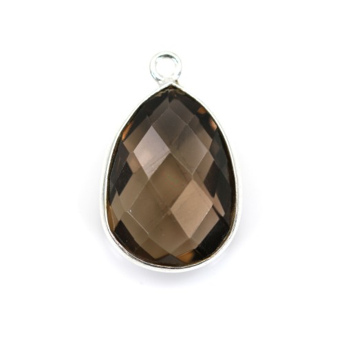 Faceted drop smoky quartz set in silver 13*17mm x 1pc