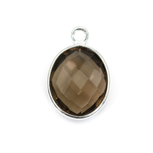 Faceted oval smoky quartz set in sterling silver 10*12mm x 1pc