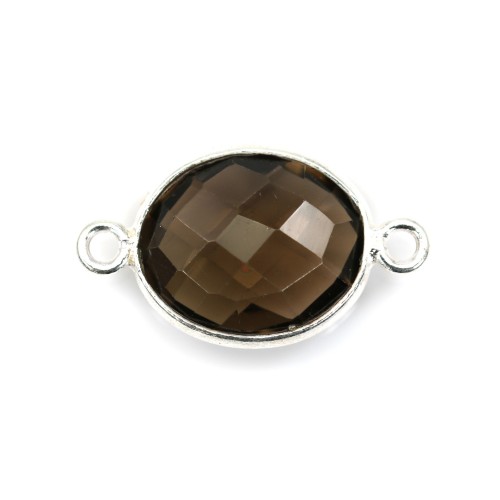 Faceted oval smoky quartz set in silver 2 rings 10*12mm x 1pc
