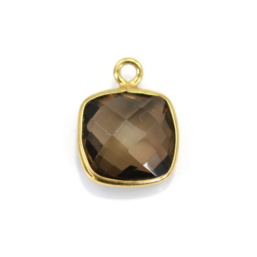 Faceted cushion cut smoky quartz set in gold-plated silver 11mm x 1pc