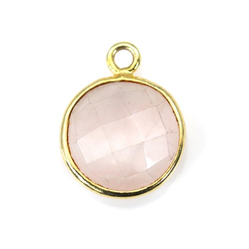 Conjunto redondo de quartzo rosa facetado em prata dourada 9mm x 1pc