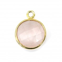 Faceted round rose quartz set in gold-plated silver 9mm x 1pc