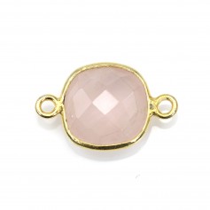 Faceted cushion cut rose quartz set in gold-plated silver 2 rings 9mm x 1pc