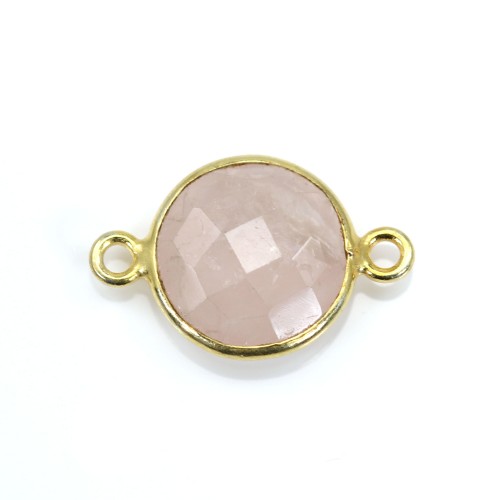 Conjunto redondo de quartzo rosa facetado em prata dourada 2 argolas 11mm x 1pc