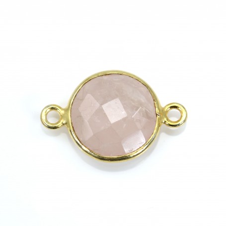 Faceted round rose quartz set in gold-plated silver 2 rings 11mm x 1pc