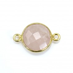 Conjunto redondo de quartzo rosa facetado em prata dourada 2 argolas 11mm x 1pc