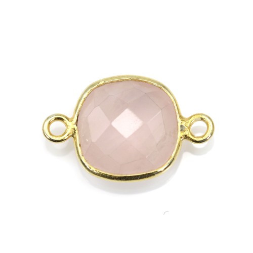Faceted cushion cut rose quartz set in gold-plated silver 2 rings 11mm x 1pc