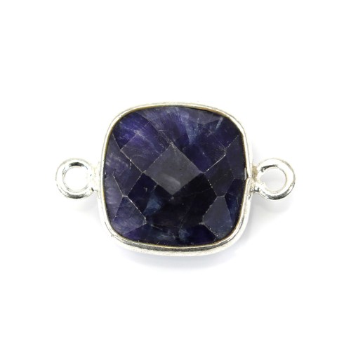 Square cut faceted treated blue gemstone set in silver 2 rings 11mm x 1pc