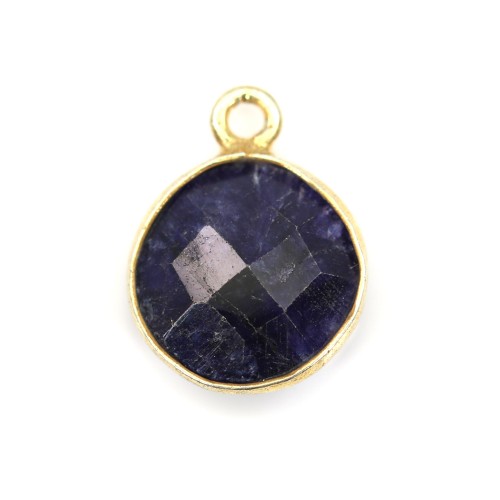 Sapphire color treated stone set on silver round faceted 11mm x 1pc