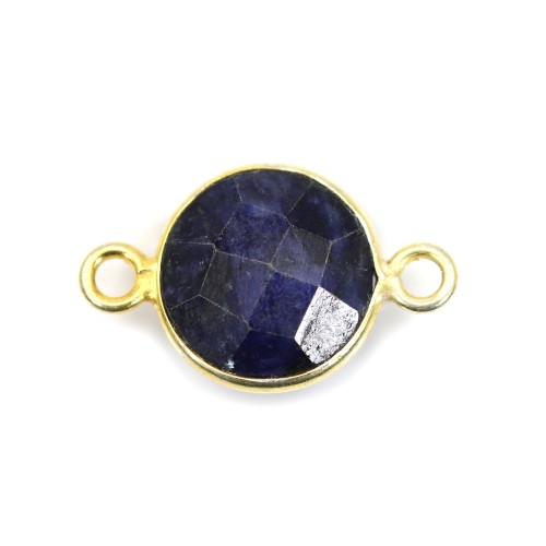 Round faceted treated blue gemstone set in gold gilt silver 2 rings11mm x1pc