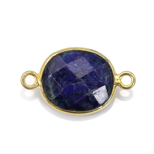 Oval faceted treated blue gemstone set in gold gilt silver 2 rings 10x12mm x1pc