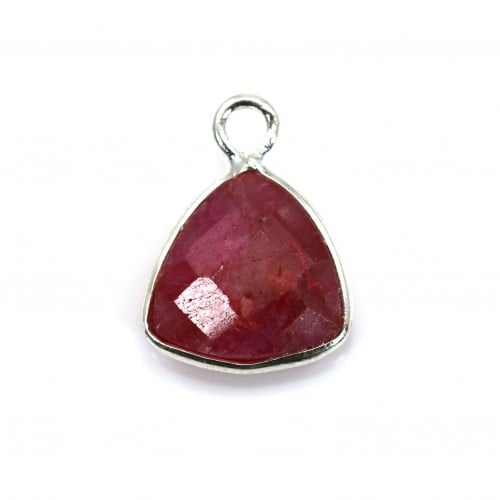 Charm Gemstone dyed ruby color faceted triangle set in silver 925 9x13mm x 1pc