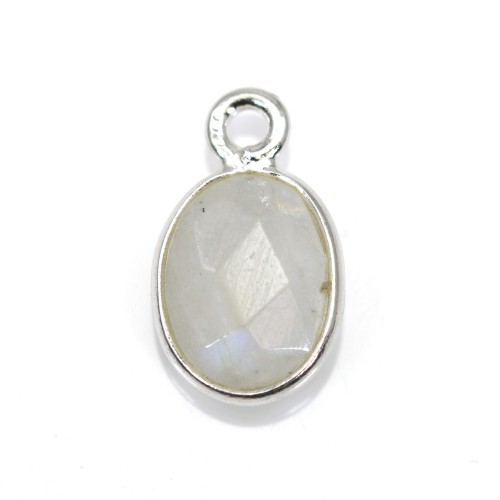 Charm Gemstone faceted oval moon set in silver 925 7x12mm x 1pc