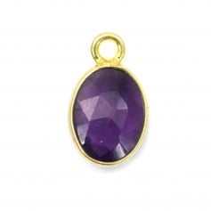 Oval faceted amethyst charm set in 925 silver and gold 7*12mm x 1pc