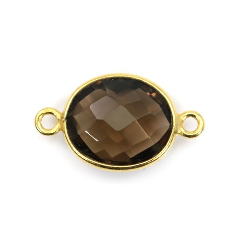 Faceted oval smoky quartz set in gold-plated silver 2 rings 10*12mm x 1pc