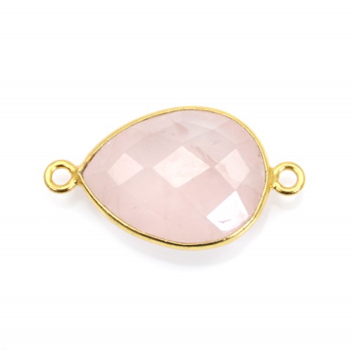 Cuarzo rosa facetado sobre plata dorada 2 anillos 13x17mm x 1pc